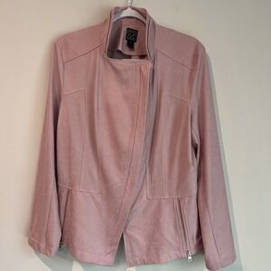 Clara Sun Woo Women's Liquid Faux Leather Moto Asymmetrical Zip Size 1X Pink